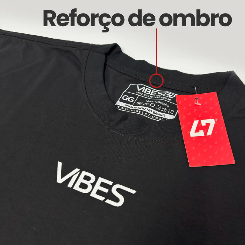 Camiseta Básica Masculina Preta VIBES 100% Algodão Malha Penteada