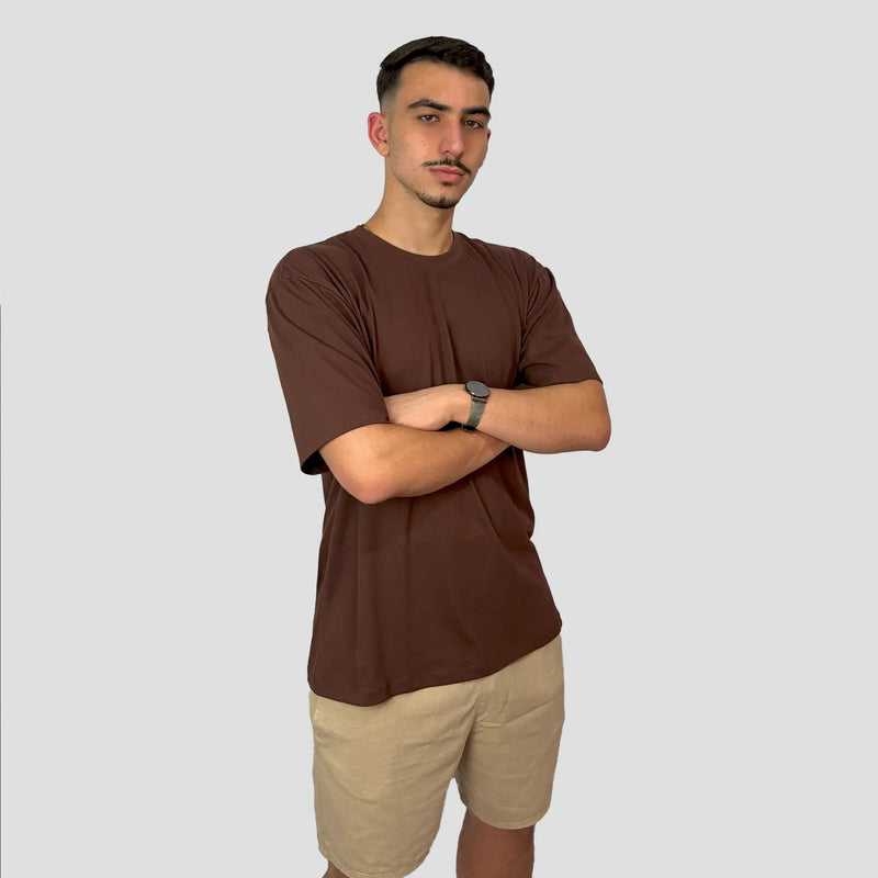 Camiseta Oversized Masculina Marrom Lisa 100% Algodão Vibes 47